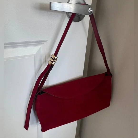 MADEWELL The Date Night Shoulder Bag, Red Suede Gold Hardware Like New with Tags - Picture 11 of 16